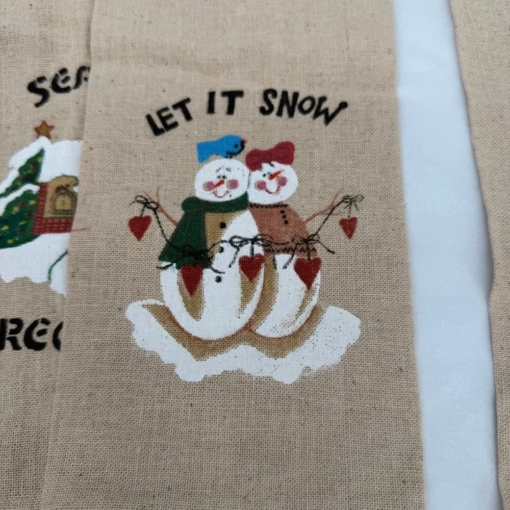 Christmas Wine Gift Bags Burlap Holiday Character Set of 6 with 3 Tie Charms